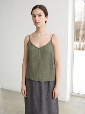LINENFOX 100% Linen Hazel Cami Top in Olive- Still Full Price